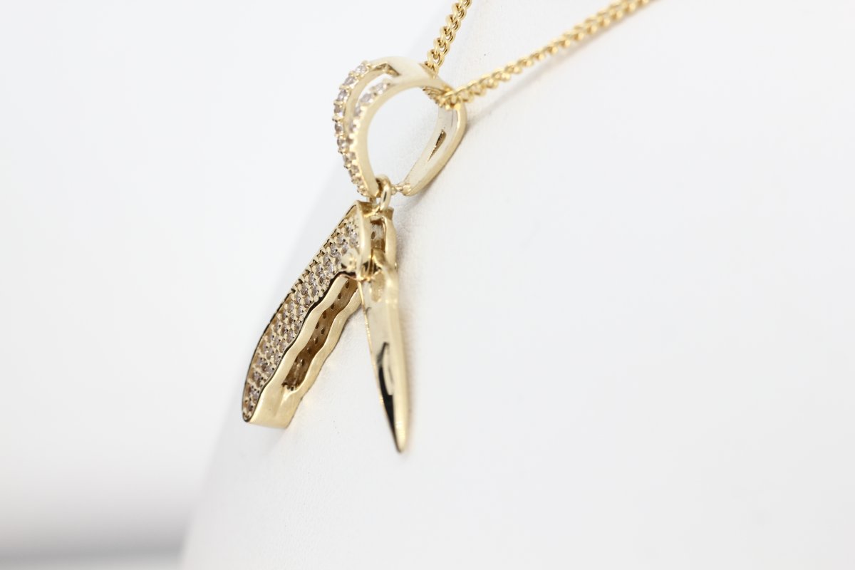 Yellow Gold Pocket Knife Pendant Set With Crystals